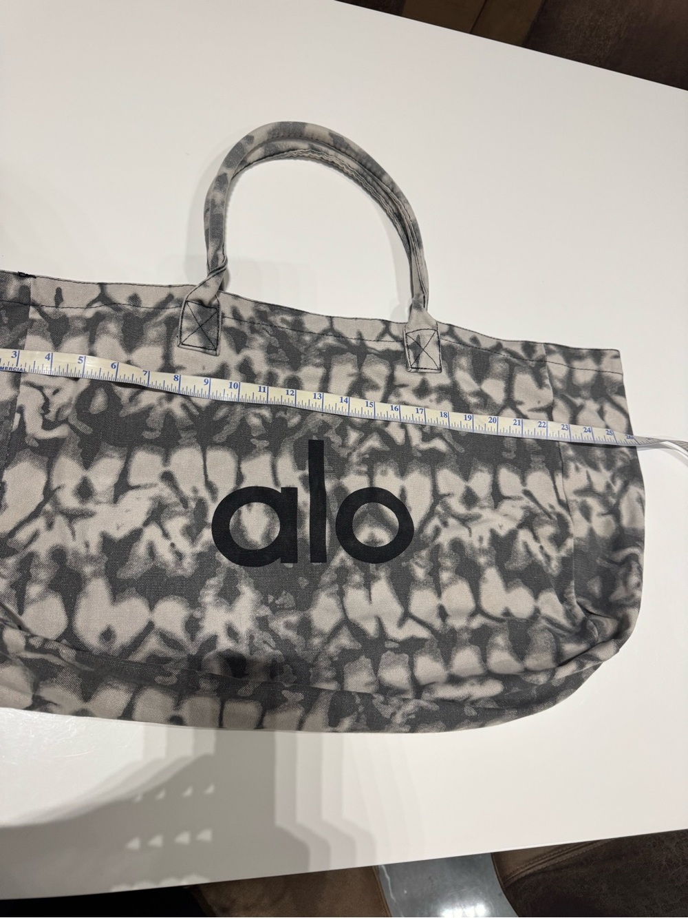 ALO Yoga Gray Tie-Dye Canvas Tote with Bold Logo
